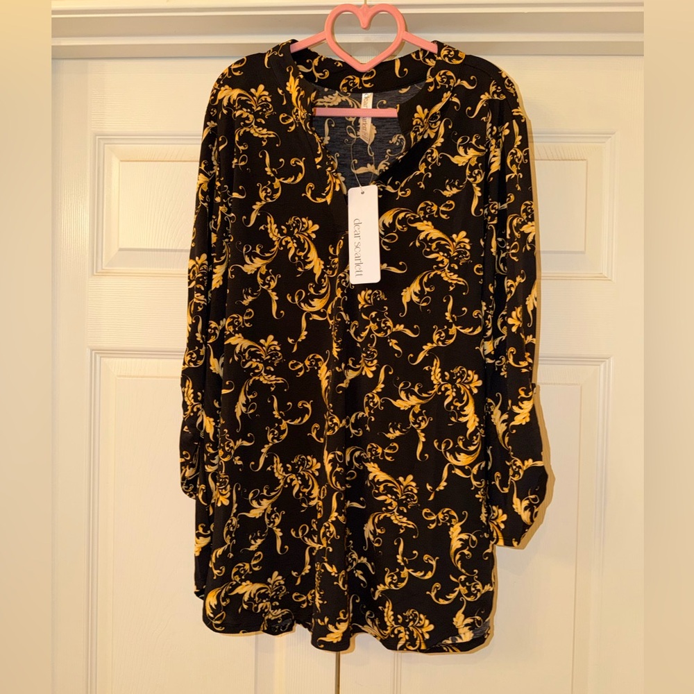 Black & Gold Printed Long Sleeve Blouse